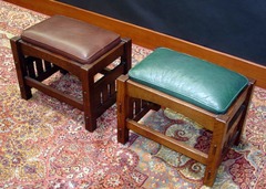  Shown in a darker stain with brown leather and in a light stain with green leather.